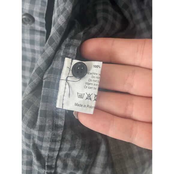 Eskandar Size 0 Top Button Down Oversized Lagenlook Gray Gingham Cotton Shirt - Picture 6 of 12